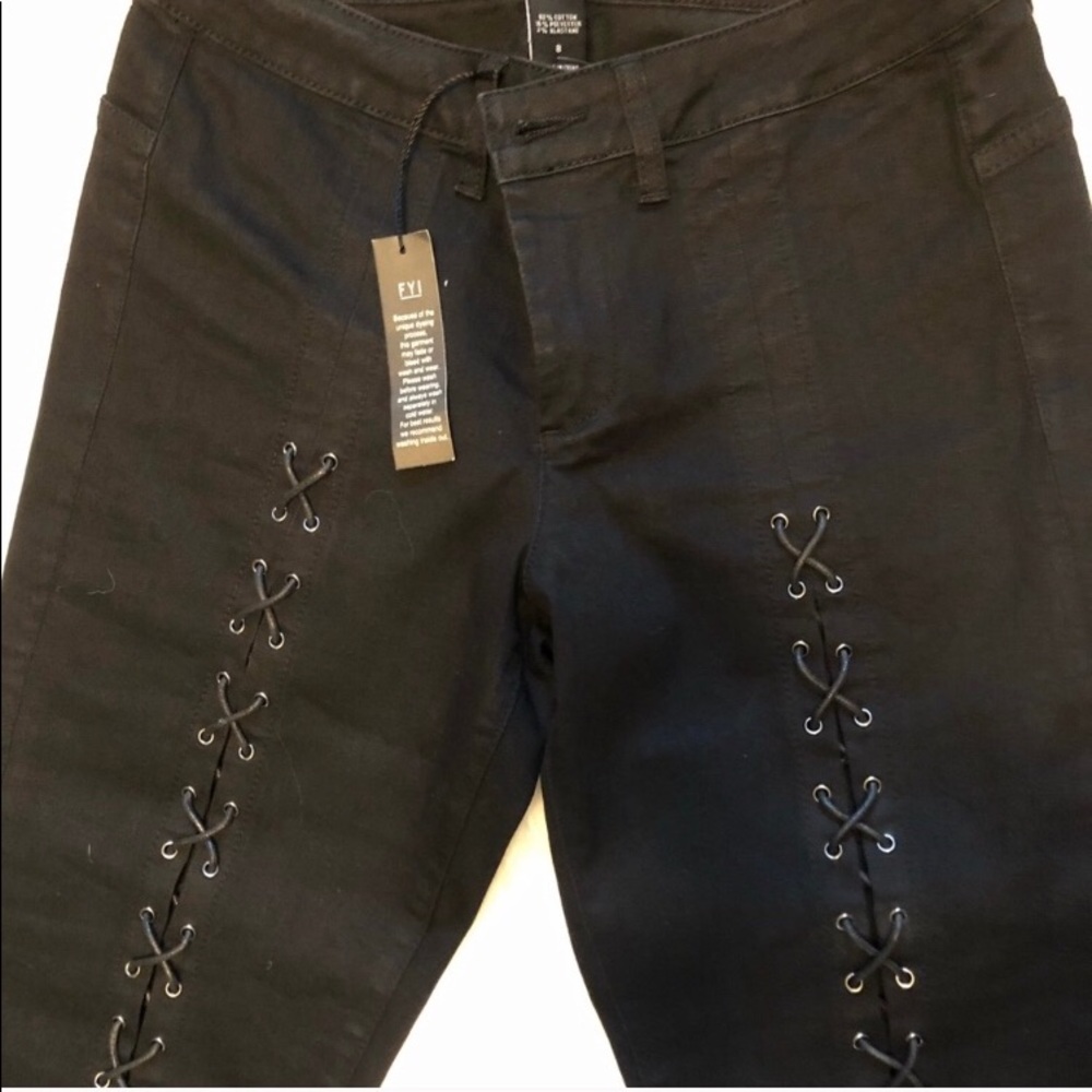 NWOT VS London Jeans black lace up front jeans-SZ 8 - Picture 2 of 6